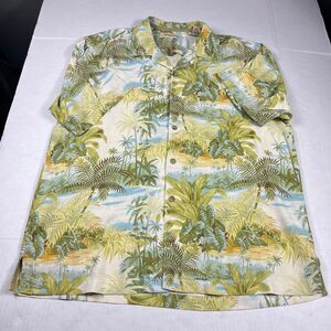 Tommy Bahama Mens Silk Camp Shirt Tropical Palm Print Resort Aloha Top L FLAW